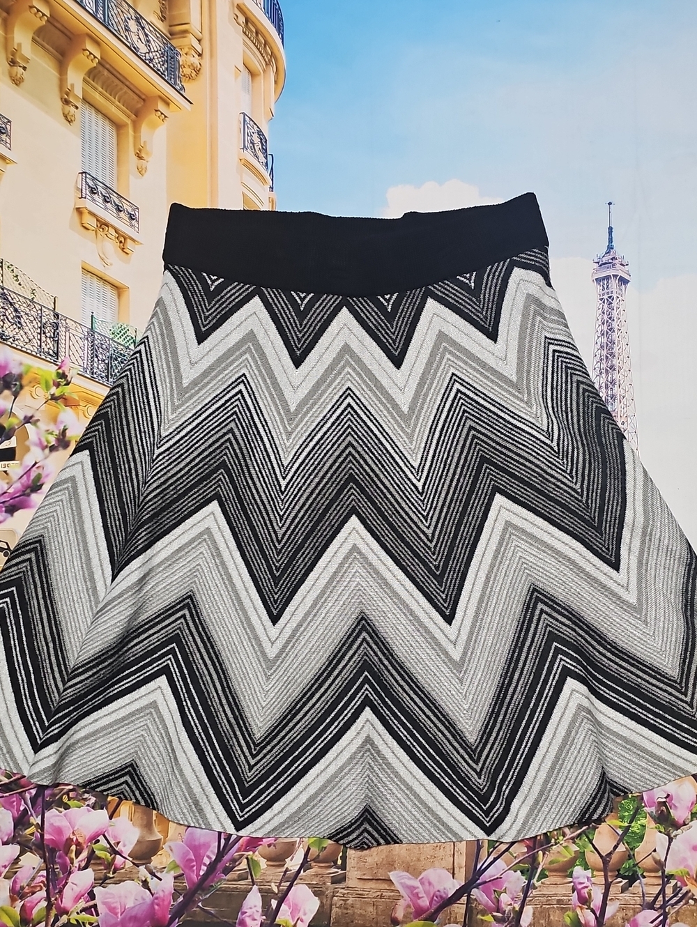 Alberto Makali Black Gray White Chevron Skirt Size Large